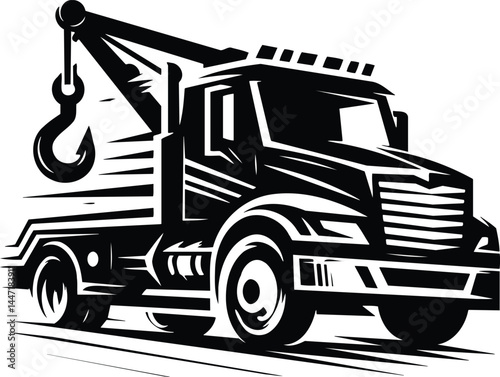 Tow Truck Silhouette in Motion with Hook Extended