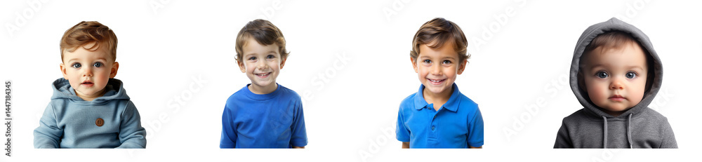 Variety of toddler upper bodies in different outfits. cut out transparent Variety of toddler upper bodies in different outfits. cut out transparent