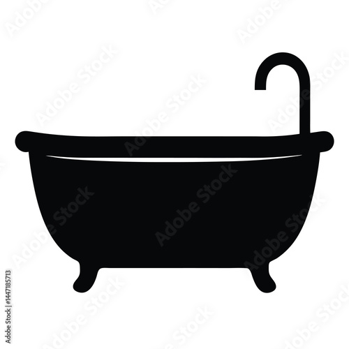 A black and white silhouette vector of a classic clawfoot bathtub design