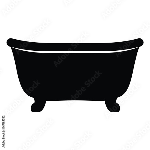Isolated clawfoot bathtub silhouette in black and white, vector  perfect for relaxing baths