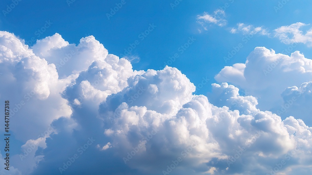 Bright Sky with Soft Cumulus Clouds on a Vibrant Blue Background Bright Sky with Soft Cumulus Clouds on a Vibrant Blue Background
