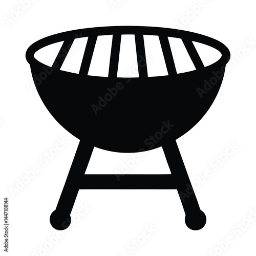Simple black and white outline vector of a round grill for barbecue