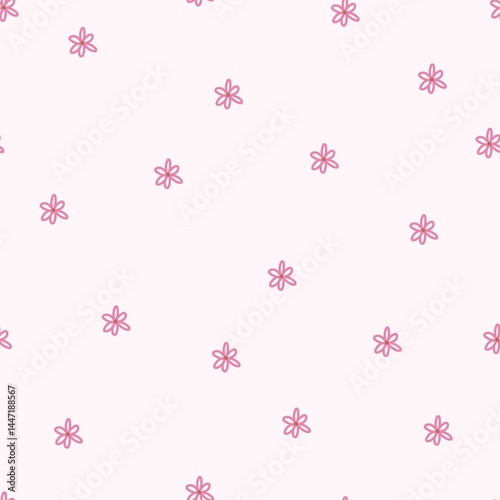 Seamless pattern with small pink daisy flowers. Vector illustrtion with flowers for wrapping paper, scrapbooking, fabric, clothes.