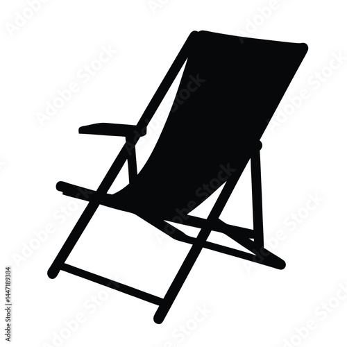 Black silhouette of a folding beach chair, vector  isolated on white background