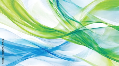 Abstract design with flowing lines of light teal and lime green hues.