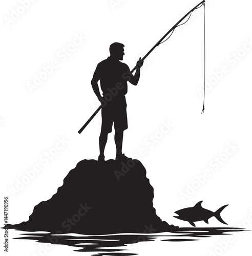 A silhouette of a man fishing bundle, fishing in the river. fishing, fisherman, silhouette, fish, water, sunset, rod, sport, sea, lake, angler, leisure, hobby, ocean, river, beach, boy, fisher, nature