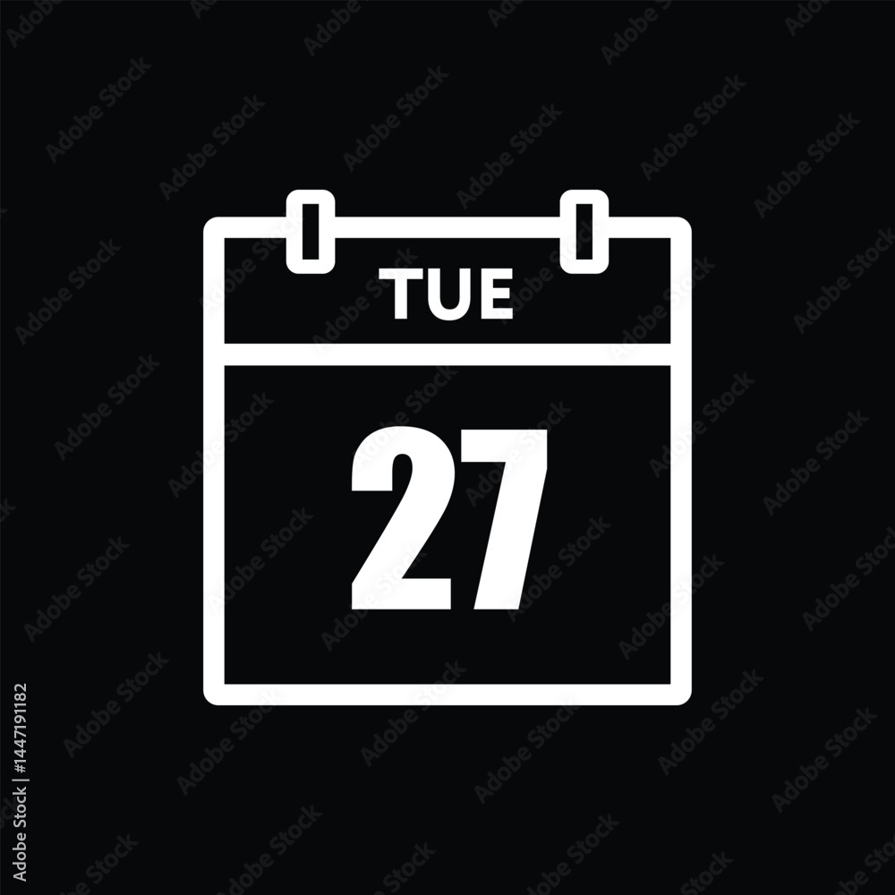 calender icon, 27 tuesday icon with black background