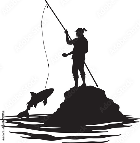 A silhouette of a man fishing bundle, fishing in the river. fishing, fisherman, silhouette, fish, water, sunset, rod, sport, sea, lake, angler, leisure, hobby, ocean, river, beach, boy, fisher, nature