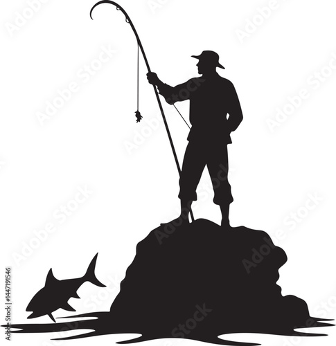 A silhouette of a man fishing bundle, fishing in the river. fishing, fisherman, silhouette, fish, water, sunset, rod, sport, sea, lake, angler, leisure, hobby, ocean, river, beach, boy, fisher, nature