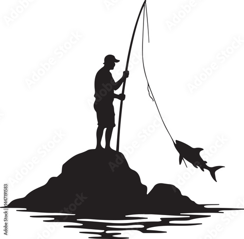 A silhouette of a man fishing bundle, fishing in the river. fishing, fisherman, silhouette, fish, water, sunset, rod, sport, sea, lake, angler, leisure, hobby, ocean, river, beach, boy, fisher, nature