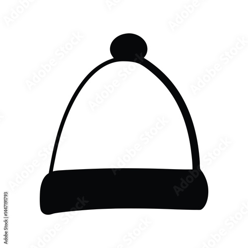 Simple black and white image of vector a winter hat with a pompom