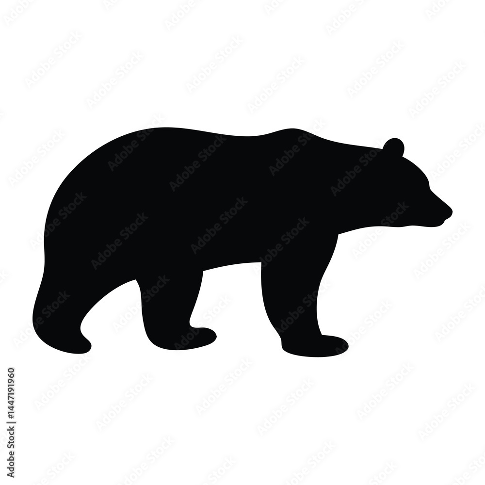 Fototapeta premium Strong and solitary bear silhouette, vector a powerful and majestic beast in monochrome
