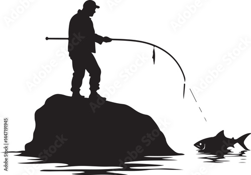A silhouette of a man fishing bundle, fishing in the river. fishing, fisherman, silhouette, fish, water, sunset, rod, sport, sea, lake, angler, leisure, hobby, ocean, river, beach, boy, fisher, nature