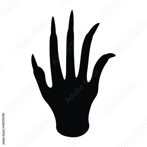 Stylized Silhouette of a Hand with vector Long Nails Suggesting Witch or Monster