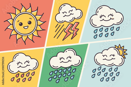 A Vibrant Flat Style Weather Icon Set Including Su 2