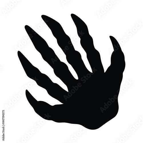 Black and White silhouette of a vector five fingered claw like hand graphic