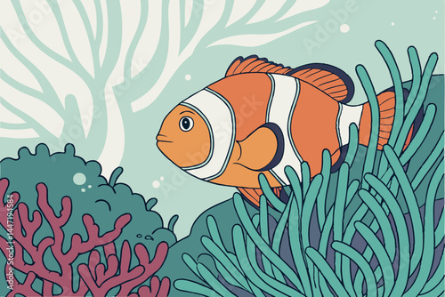Clownfish Hiding In Coral Detailed Underwater Pho