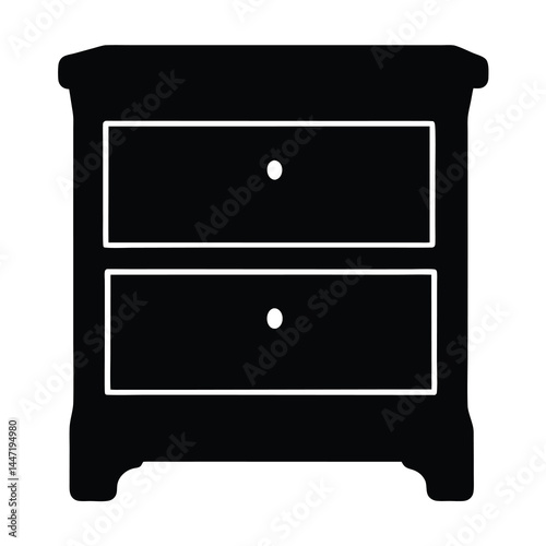 Elegant Black Silhouette of a vector Classic Two Drawer Nightstand Table