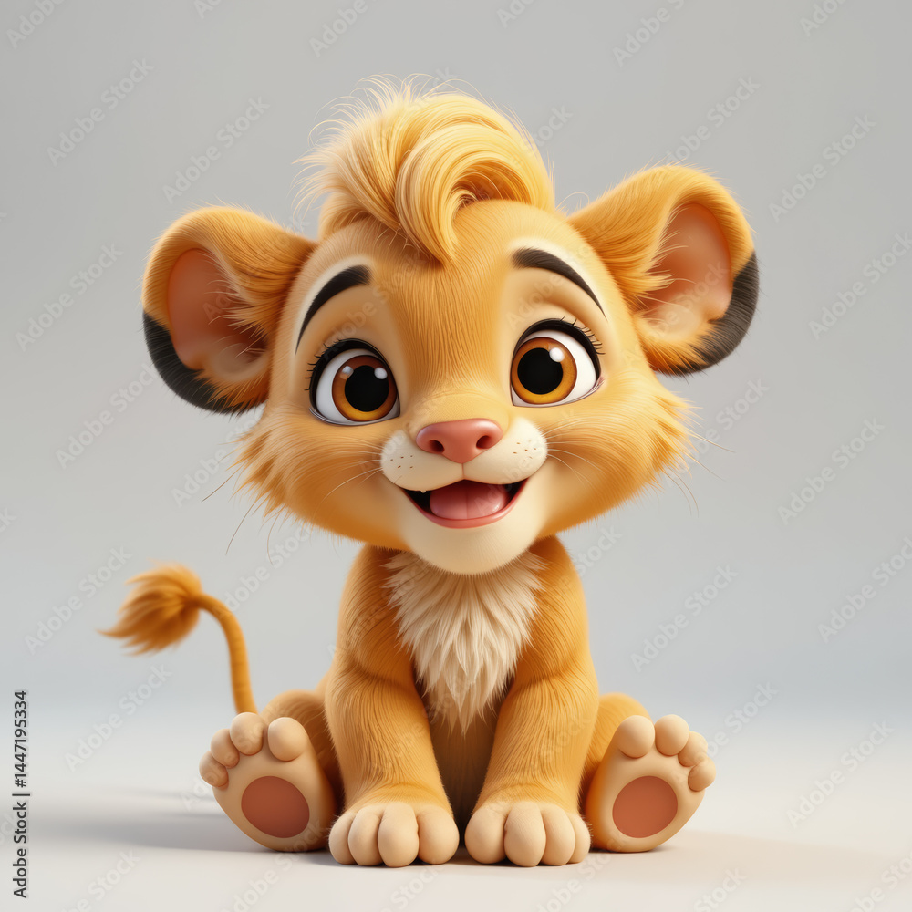 Isolated white three dimension cartoon of young lion sitting Isolated white three dimension cartoon of young lion sitting