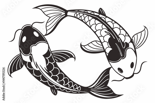 Two Koi Fish Forming A Yin Yang Shape In A Minimal 1