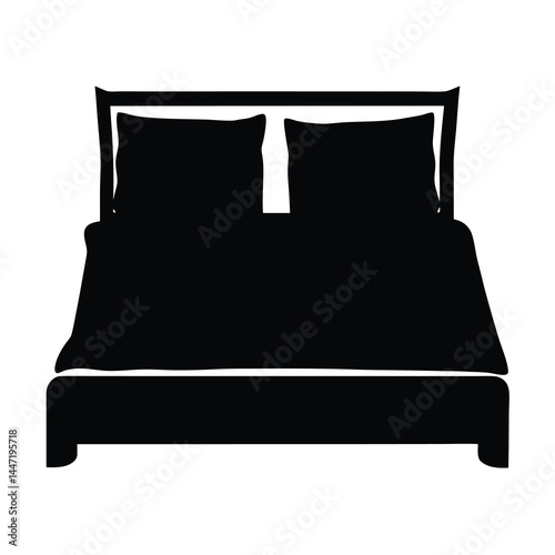 Silhouette illustration of a king vector size bed with pillows and linens