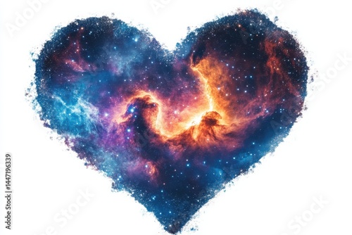Heart shaped nebula with vibrant colors against a clean white backdrop