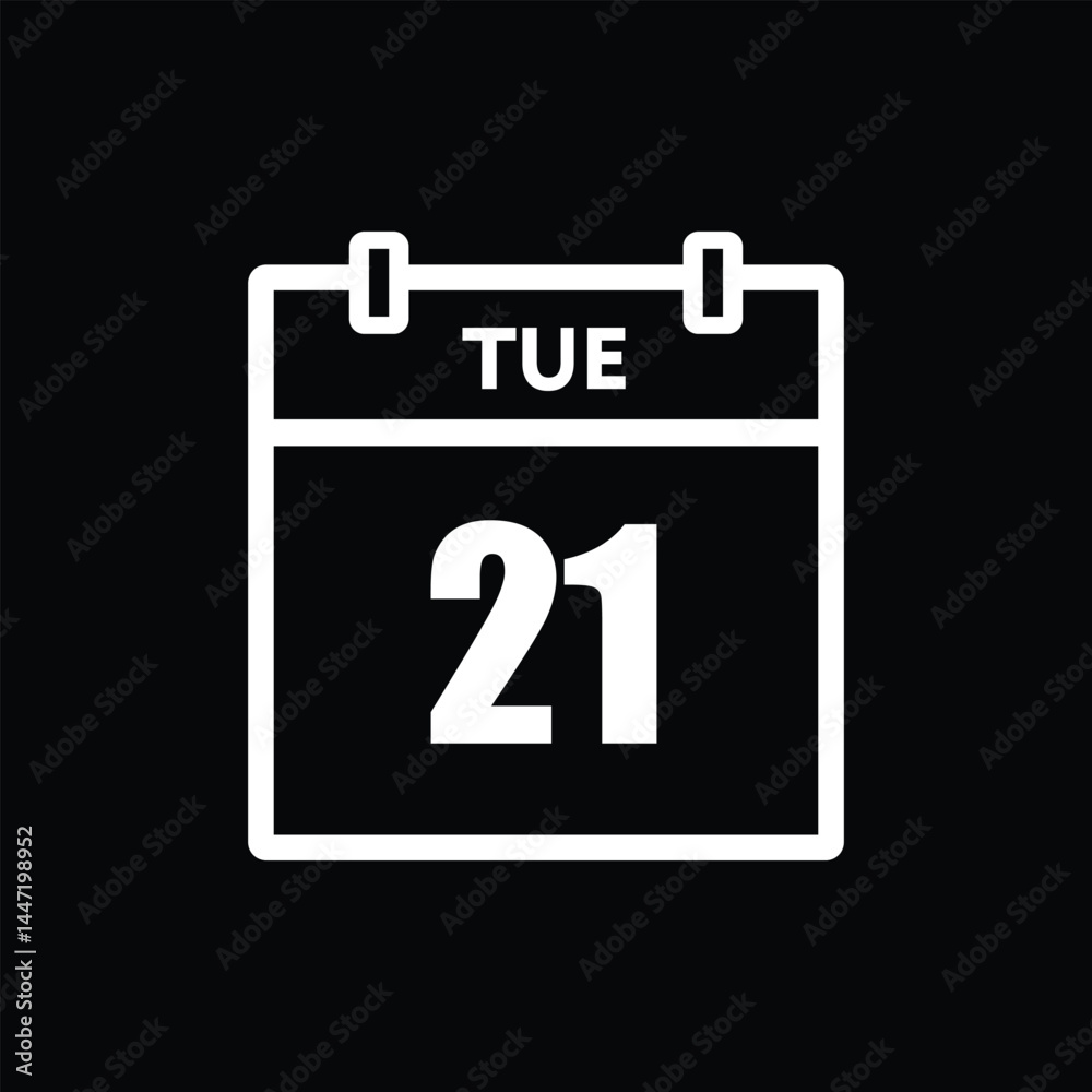 calender icon, 21 tuesday icon with black background calender icon, 21 tuesday icon with black background