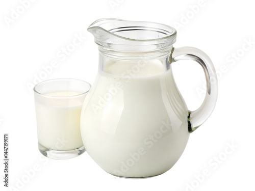 Obraz na płótnie Glass Pitcher of Fresh Milk Isolate on transparent background cutout, PNG file, Cutout file w salonie