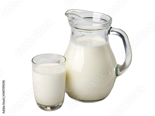 Obraz na płótnie Glass Pitcher of Fresh Milk Isolate on transparent background cutout, PNG file, Cutout file w salonie