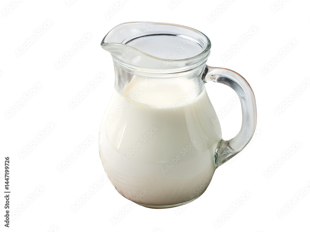 Glass Pitcher of Fresh Milk Isolate on transparent background cutout, PNG file, Cutout file