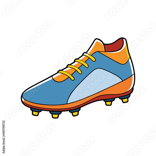 Cleats vector illustration, football or soccer shoes with studs for grip, detailed athletic footwear for sports design

