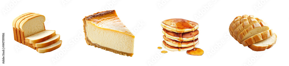 Assorted breakfast baked goods with syrup stack. cut out transparent Assorted breakfast baked goods with syrup stack. cut out transparent