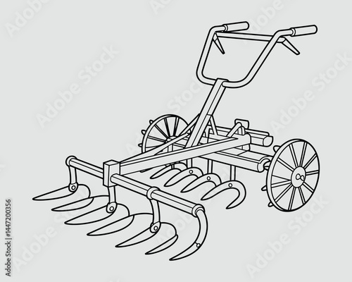 Seed Plow Line Drawing for Kids – Bold Black and White Coloring Page Vector