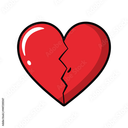 Broken heart vector illustration, emotional heartbreak love concept, sad romantic relationship breakup