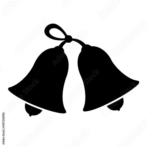 Silhouette of Two Jingle Bells with Ribbon, vector  Christmas Holiday Celebration Symbol