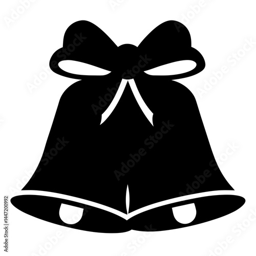Black and white illustration of two vector Christmas bells with a bow on top