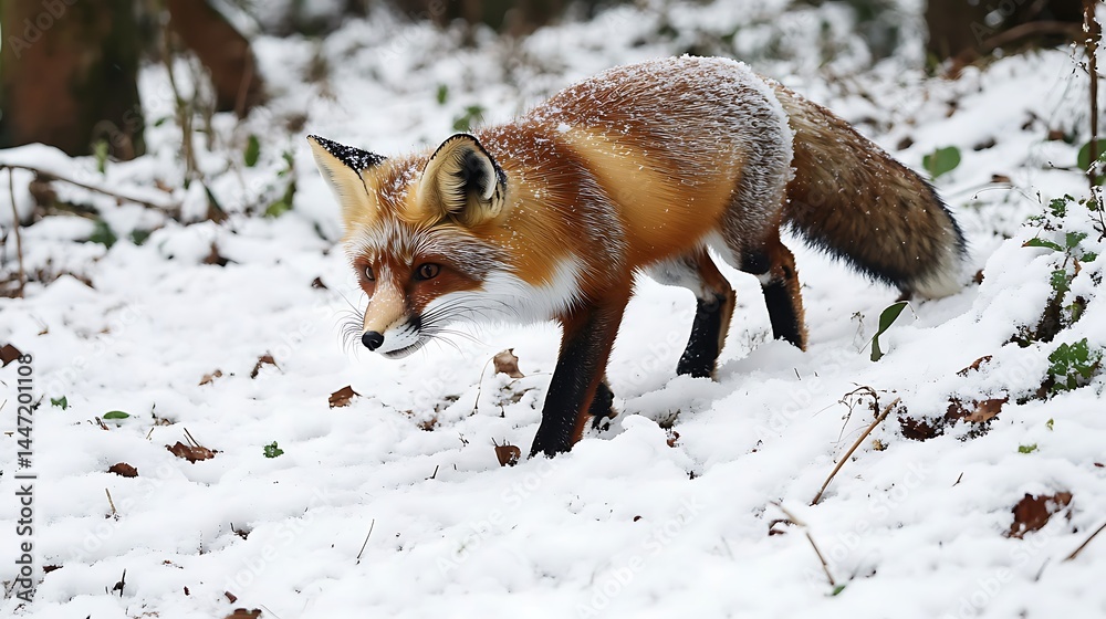 © Aneesa - forest A red fox walking through fresh snow in the