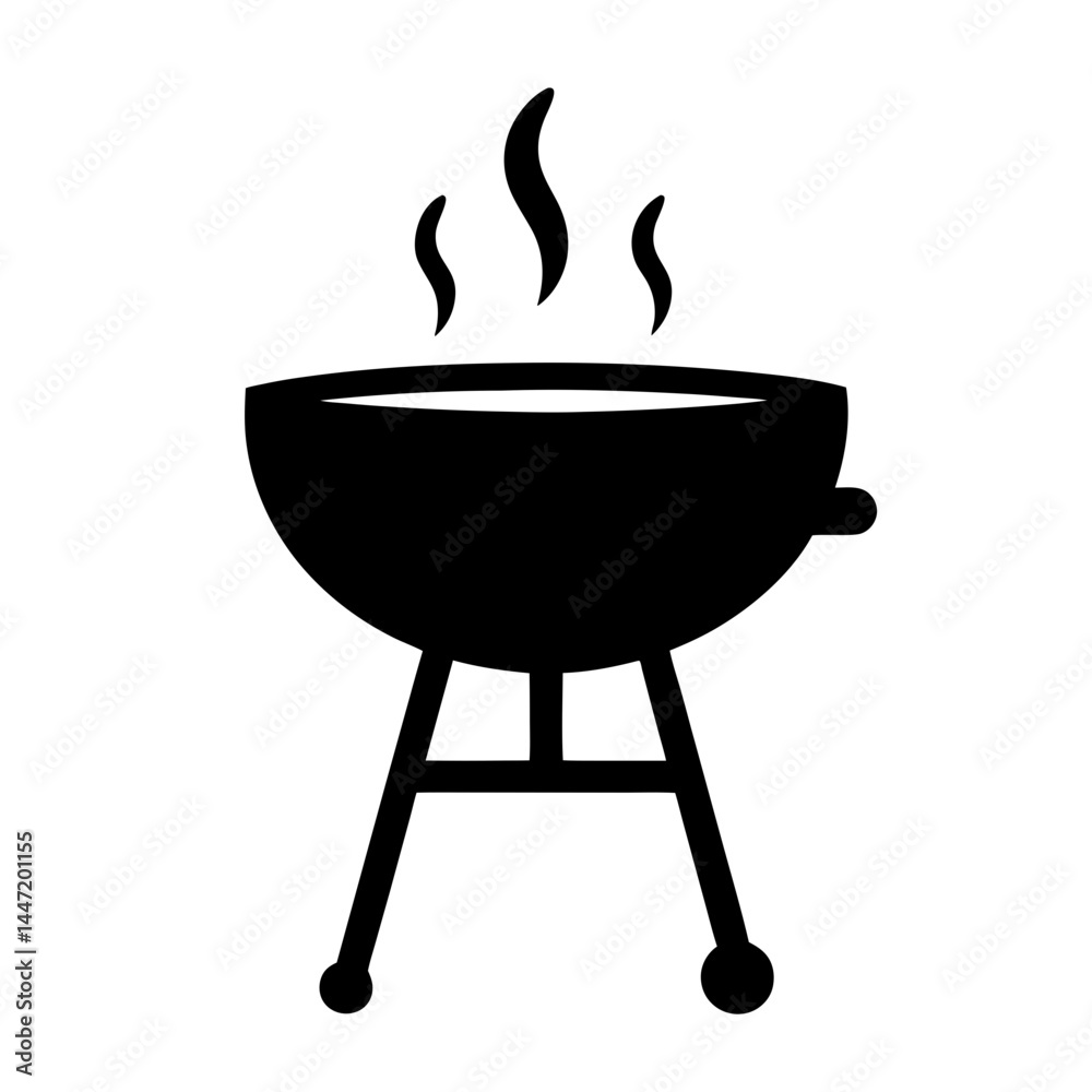 Black barbecue grill with rising vector smoke illustration for summer grilling fun