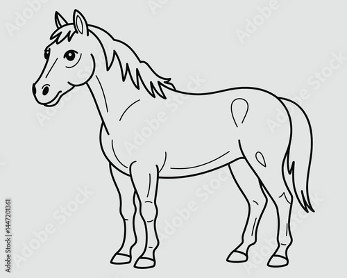 Horse Ranch Line Drawing for Kids – Bold Black and White Coloring Page Vector