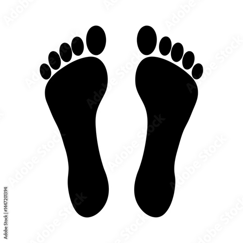 Pair of barefoot footprints indicating vector direction and symbolizing walking and stepping