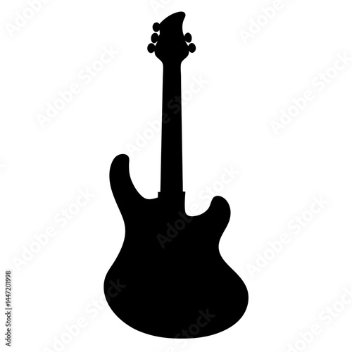 Black silhouette of an electric guitar vector set against a clean white backdrop