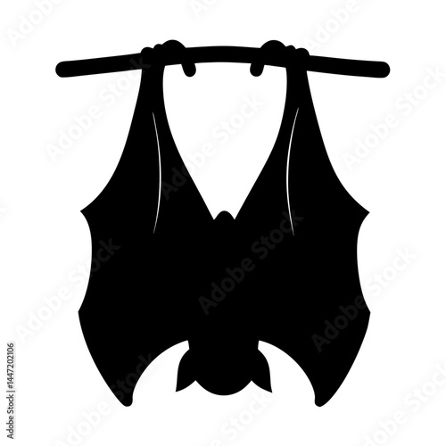 Silhouette of a bat hanging vector upside down from a tree branch