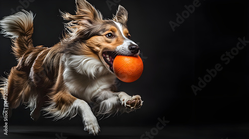 Energetic Border Collie Running with an Orange Ball in Action