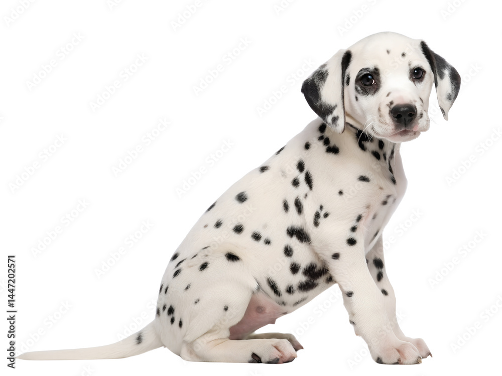 Adorable Dalmatian Puppy Sitting Isolate on transparent background cutout, PNG file, Cutout file