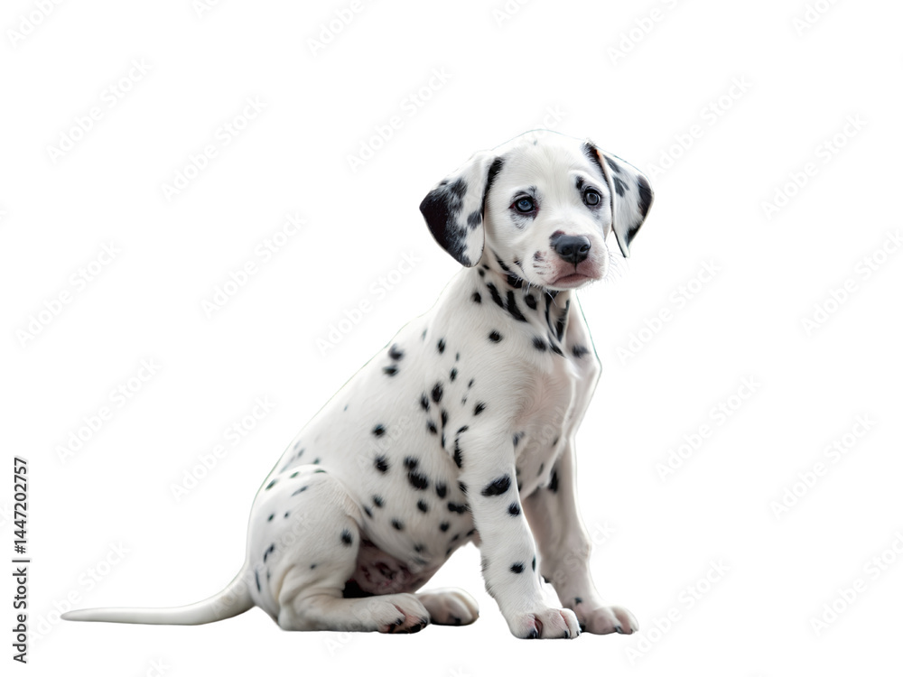 Adorable Dalmatian Puppy Sitting Isolate on transparent background cutout, PNG file, Cutout file