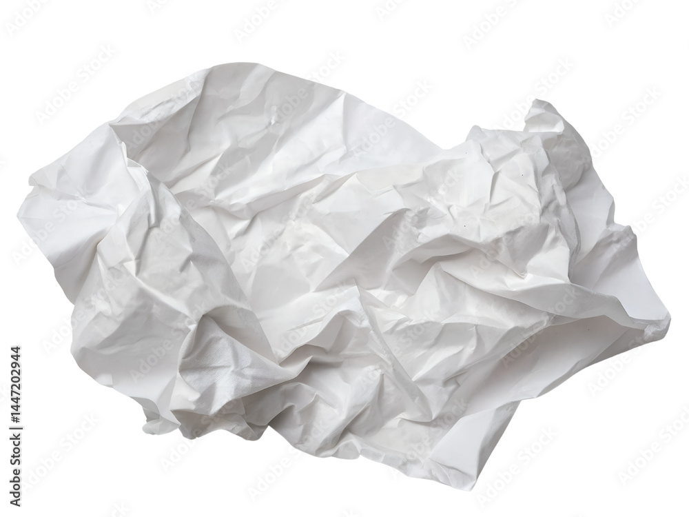 Crumpled White Paper Texture Isolate on transparent background cutout, PNG file, Cutout file
