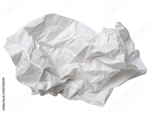 Crumpled White Paper Texture Isolate on transparent background cutout, PNG file, Cutout file