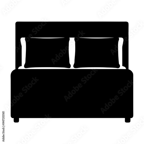 Silhouette image of a double vector bed with two pillows and headboard