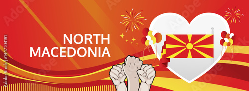 North Macedonia Republic Day greeting banner. 2 August Happy National Day. Festive horizontal templates in flag colors, great for festival event, modern poster, tourism campaign, and holiday sale