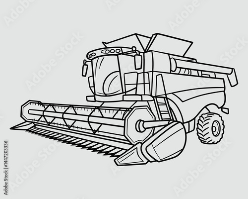Combine Harvester Line Drawing for Kids – Bold Black and White Coloring Page Vector